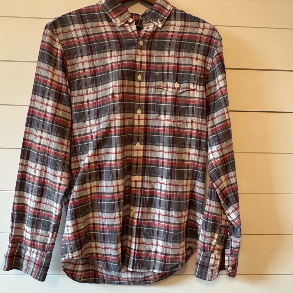 J. Crew Red and Gray Plaid Baird McNut Linen Shirt